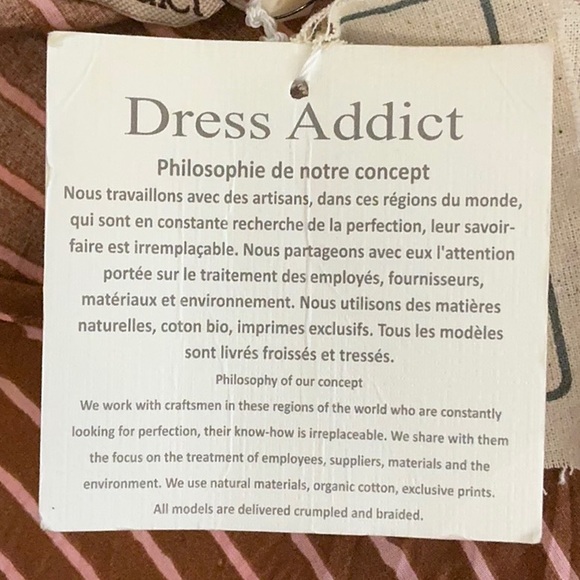 SOLD NWT Dress Addict Brand Dress M plus 100% organic cotton from France pockets - Picture 3 of 8